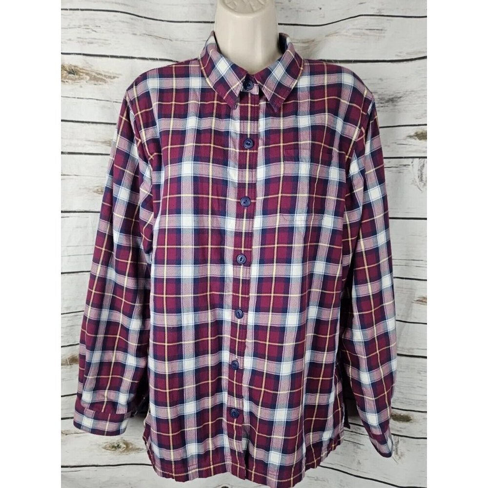 LL Bean Plaid Fleece Lined Jacket Shirt Shacket L Womens Burgundy